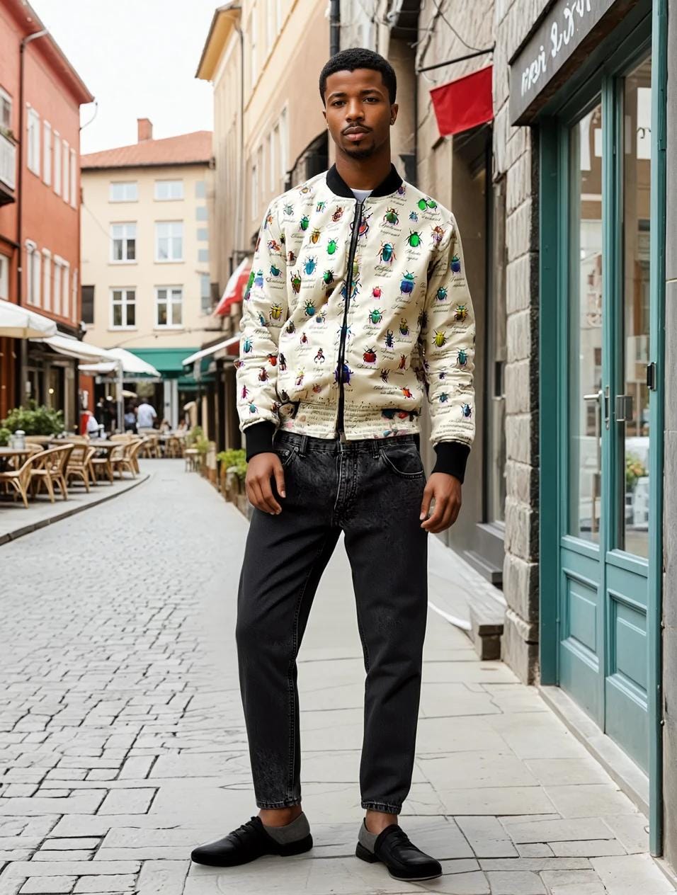 Colorful Beetle Botanical Print Mens Bomber Jacket, Unique Outdoor Wear, Trendy Statement Piece, Perfect for Gift, Stylish Layering