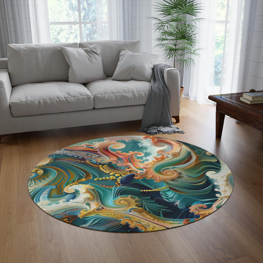 Colorful Abstract Round Rug - Boho Decor, Living Room Carpet, Bedroom Accent, Unique Area Rug, Home Warmth