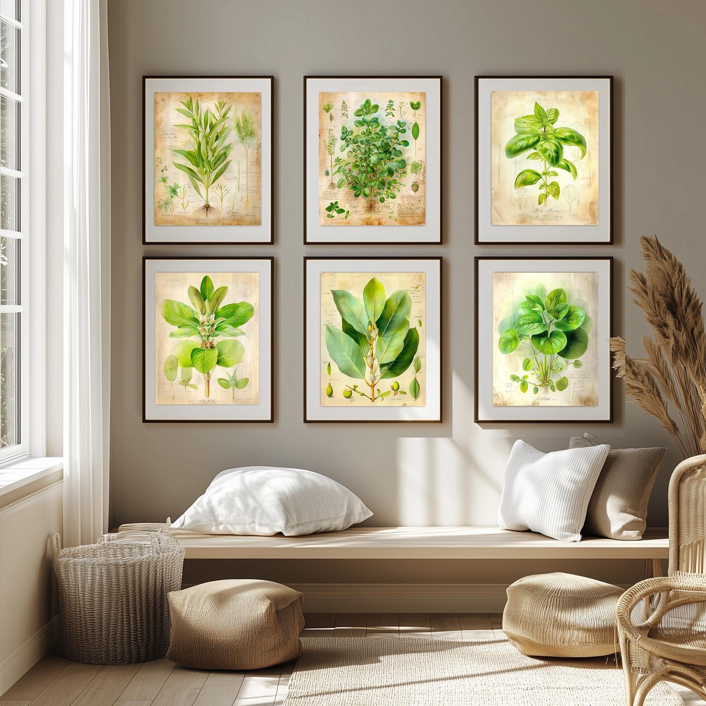 Botanical Herb Wall Art Set – 12 Printable Herbs – Elegant Kitchen Decor – Instant Download