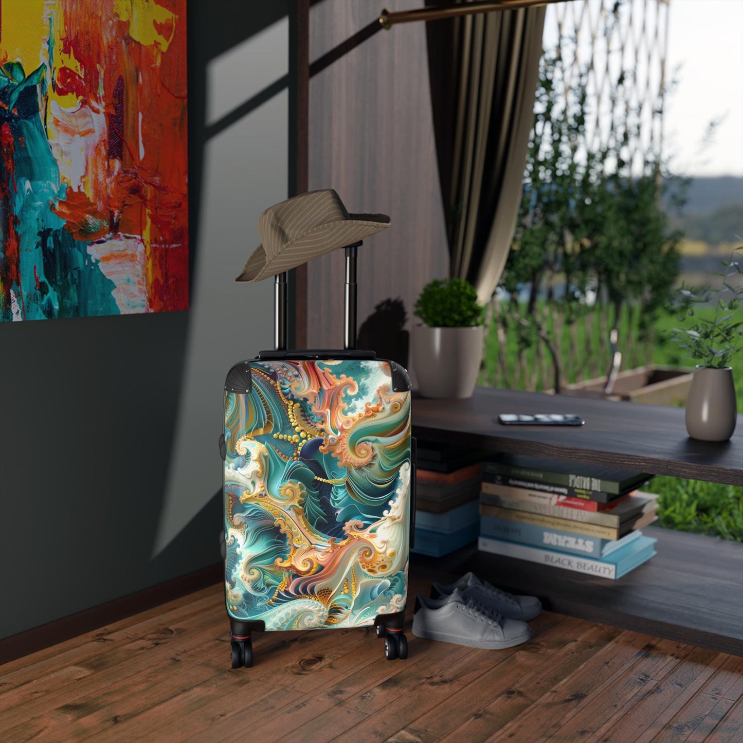 Whimsical Fractal Ocean Wave Suitcase, Travel Bag, Luggage, Beach Vacation Gear, Unique Baggage for Adventurers, Gift for Travelers