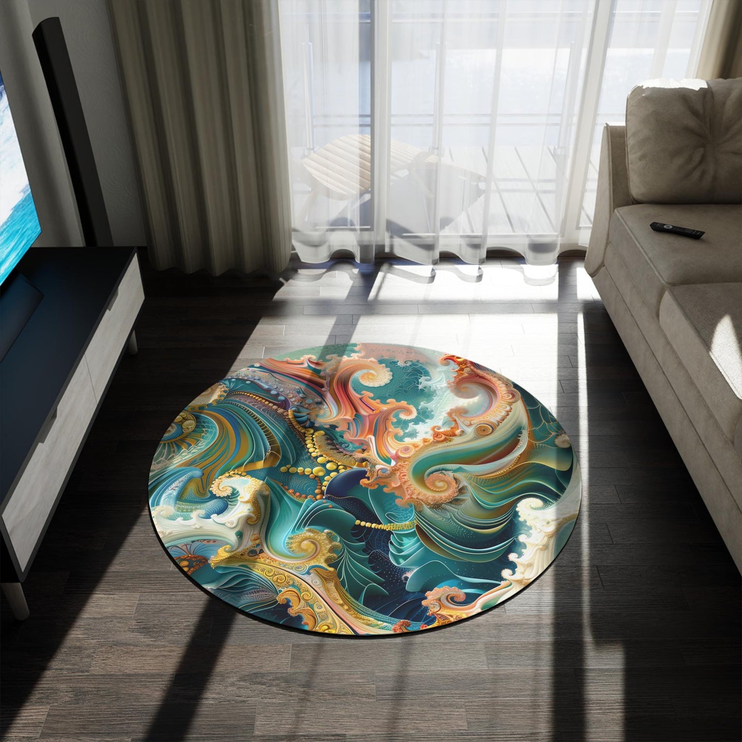 Colorful Abstract Round Rug - Boho Decor, Living Room Carpet, Bedroom Accent, Unique Area Rug, Home Warmth