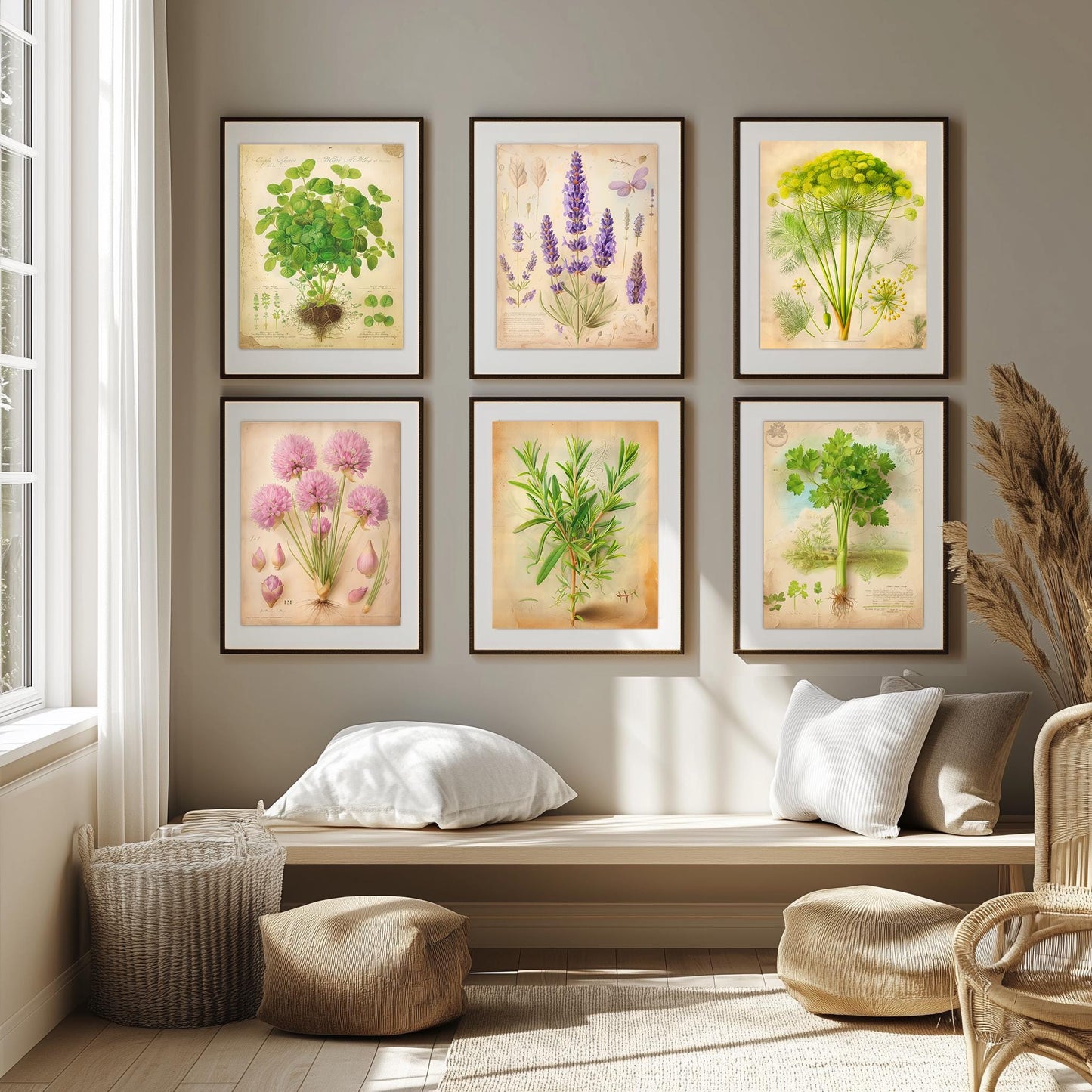 Botanical Herb Wall Art Set – 12 Printable Herbs – Elegant Kitchen Decor – Instant Download