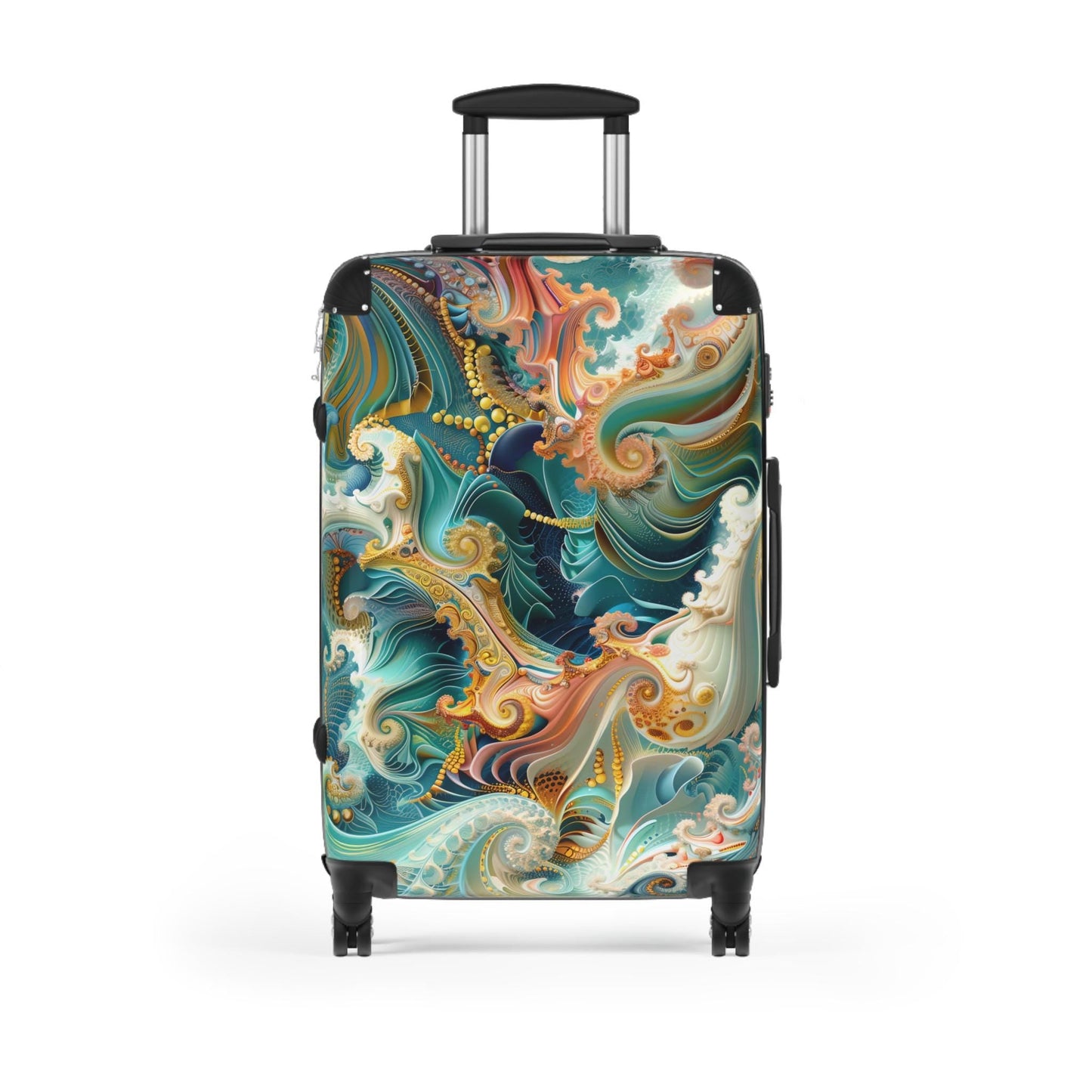 Whimsical Fractal Ocean Wave Suitcase, Travel Bag, Luggage, Beach Vacation Gear, Unique Baggage for Adventurers, Gift for Travelers
