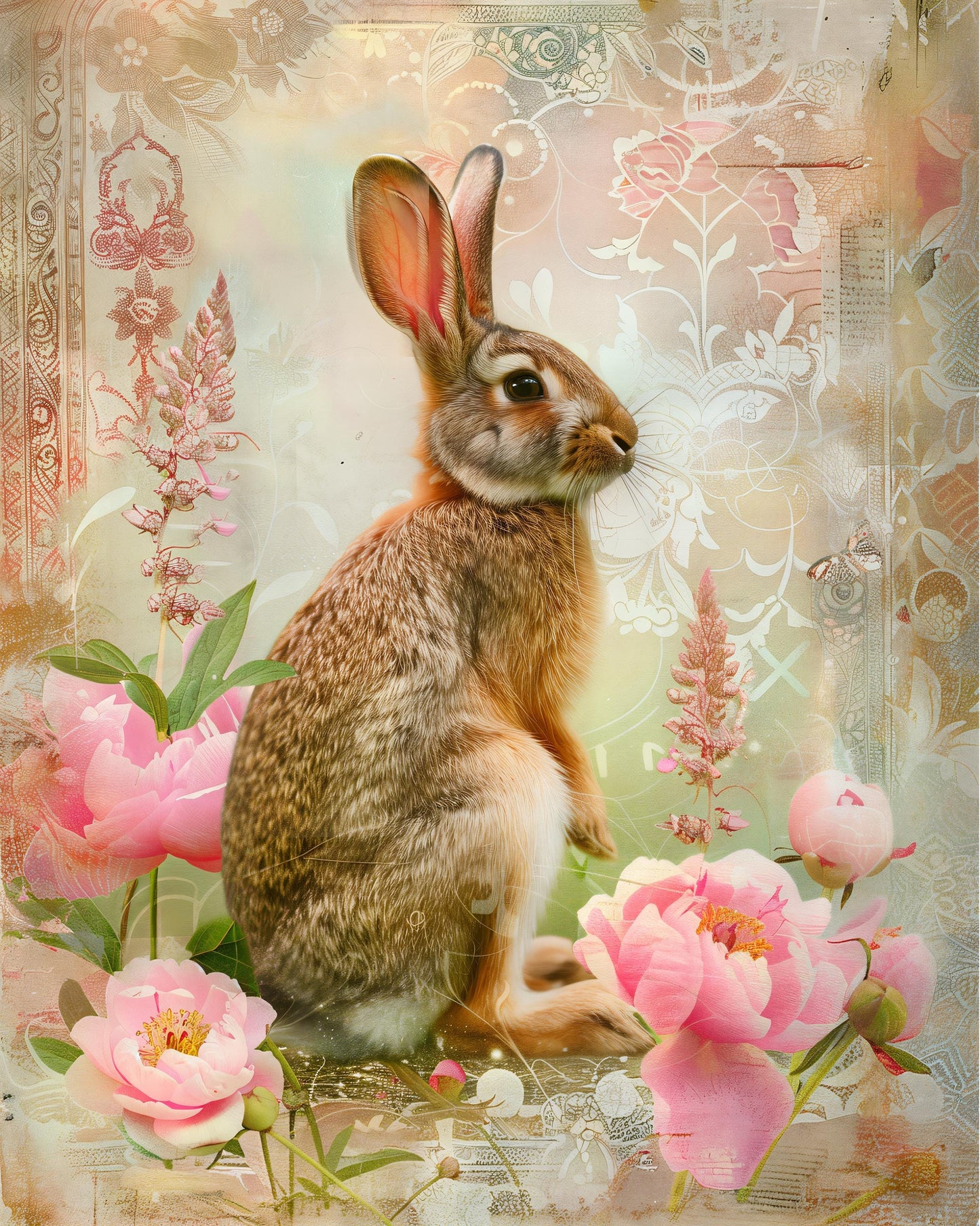 Vintage Floral Bunny Portraits | Baby Room Prints | Kids Room Digital Art – No Personalization