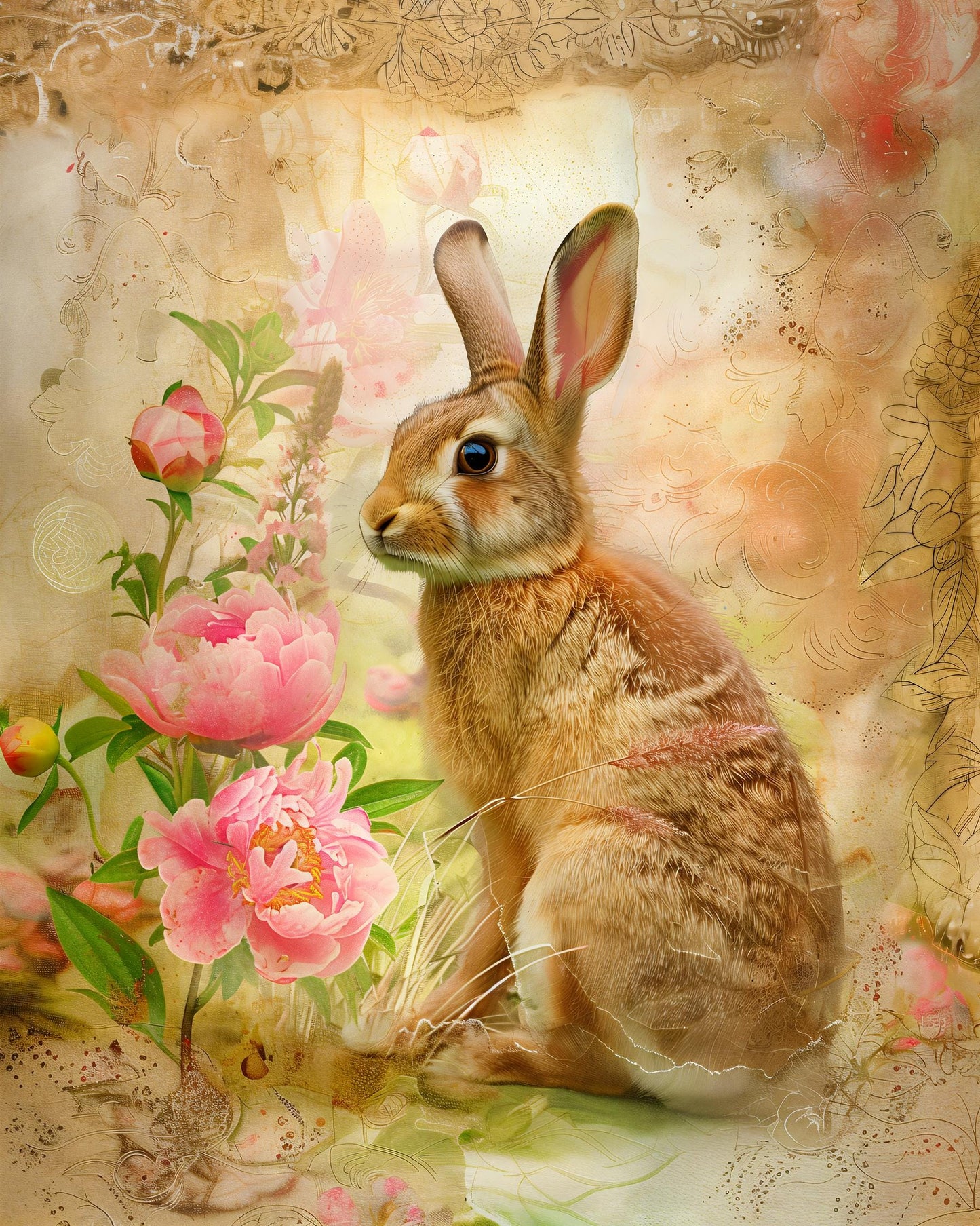 Vintage Floral Bunny Portraits | Baby Room Prints | Kids Room Digital Art – No Personalization