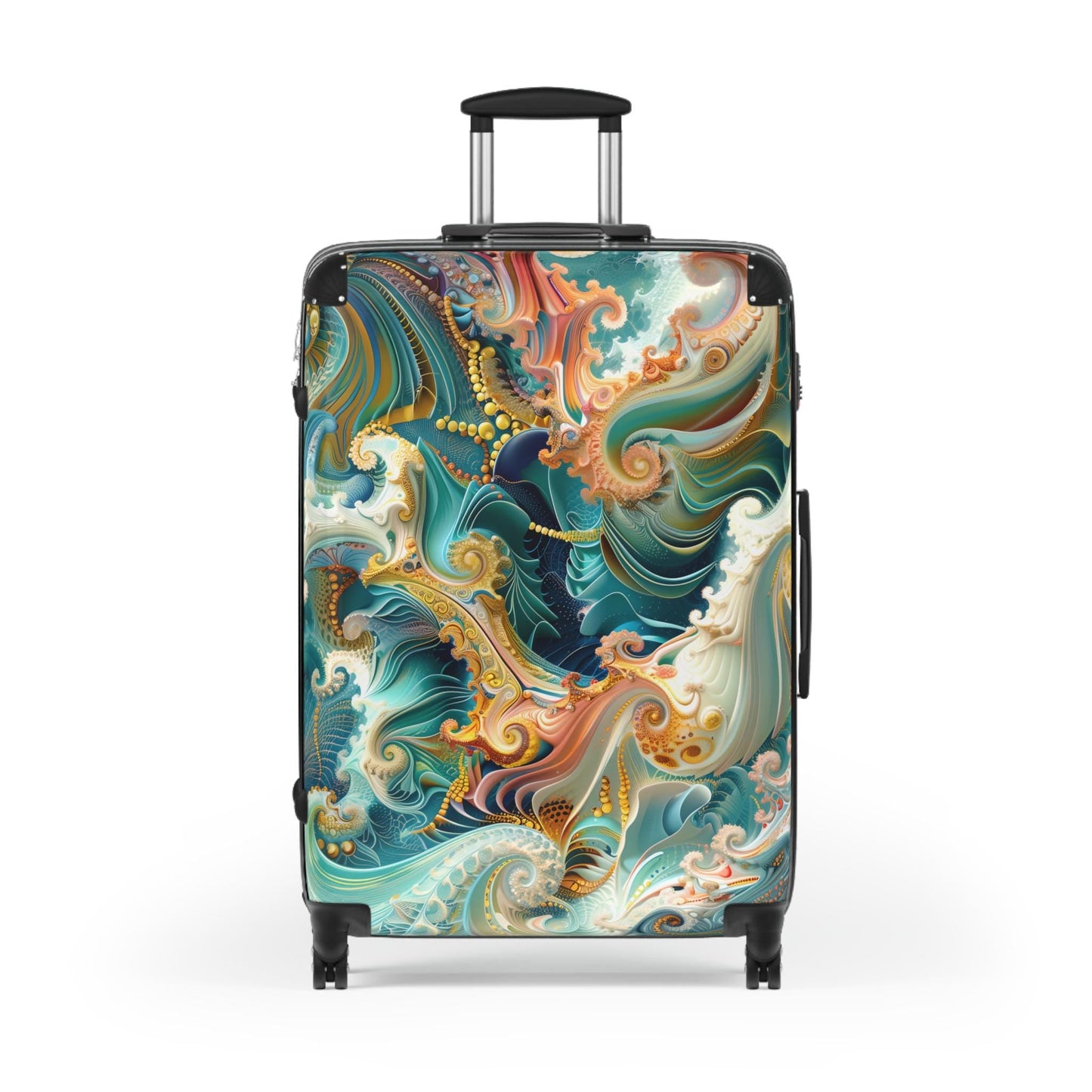 Whimsical Fractal Ocean Wave Suitcase, Travel Bag, Luggage, Beach Vacation Gear, Unique Baggage for Adventurers, Gift for Travelers