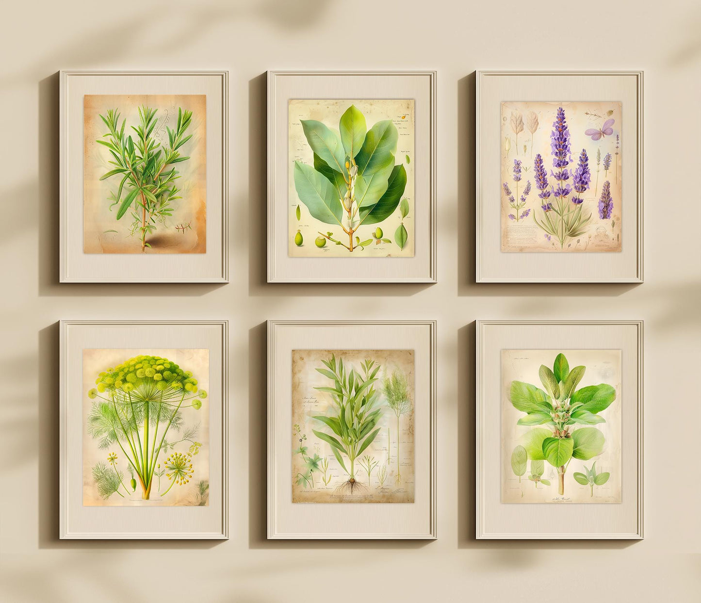 Botanical Herb Wall Art Set – 12 Printable Herbs – Elegant Kitchen Decor – Instant Download