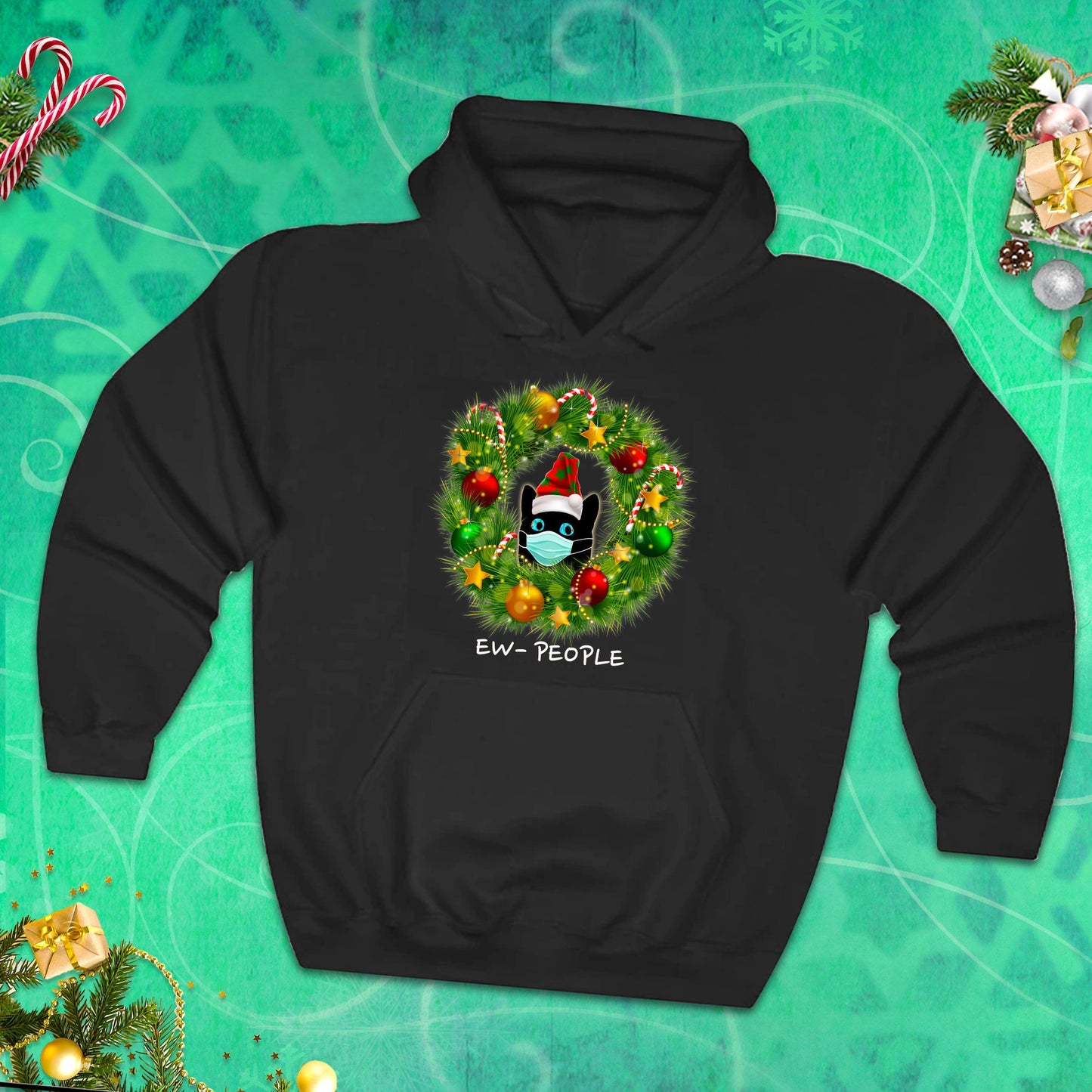 Funny Christmas Hoodie, "EW- PEOPLE" Hooded Sweatshirt- Dark Colors
