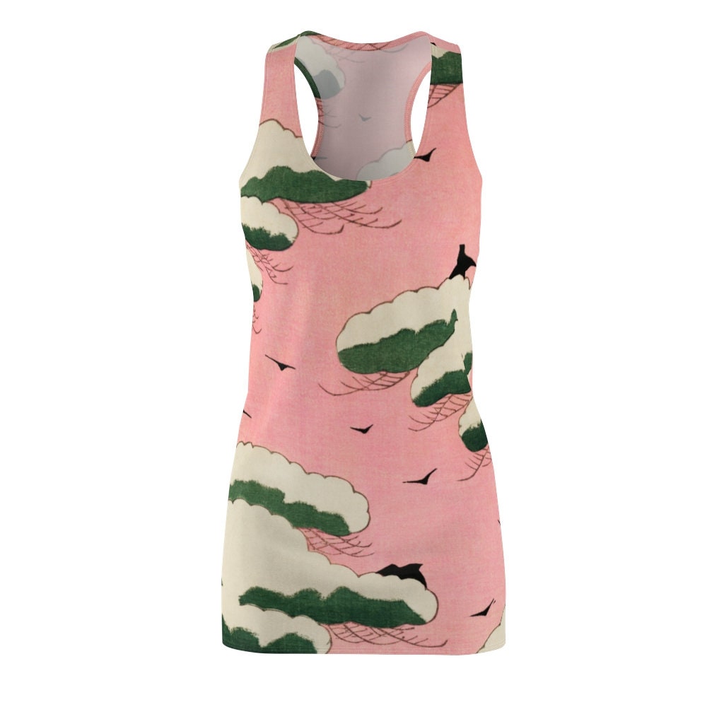 Women's Racerback Dress, Japanese Woodcut, Pink sundress