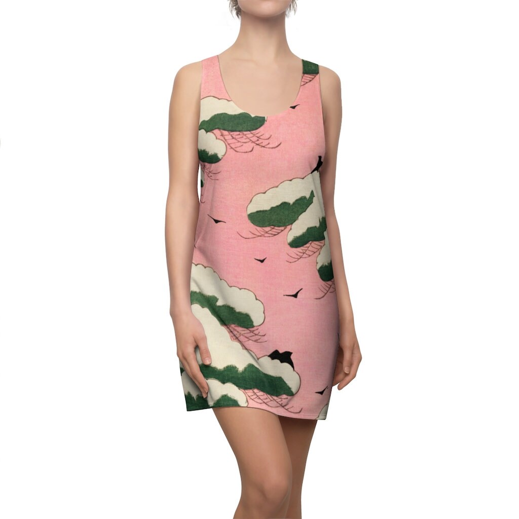 Women's Racerback Dress, Japanese Woodcut, Pink sundress