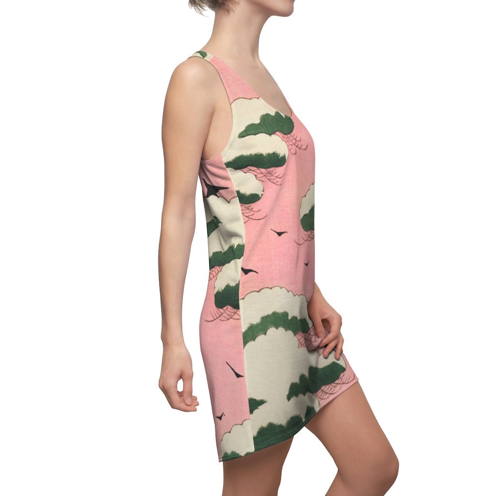 Women's Racerback Dress, Japanese Woodcut, Pink sundress