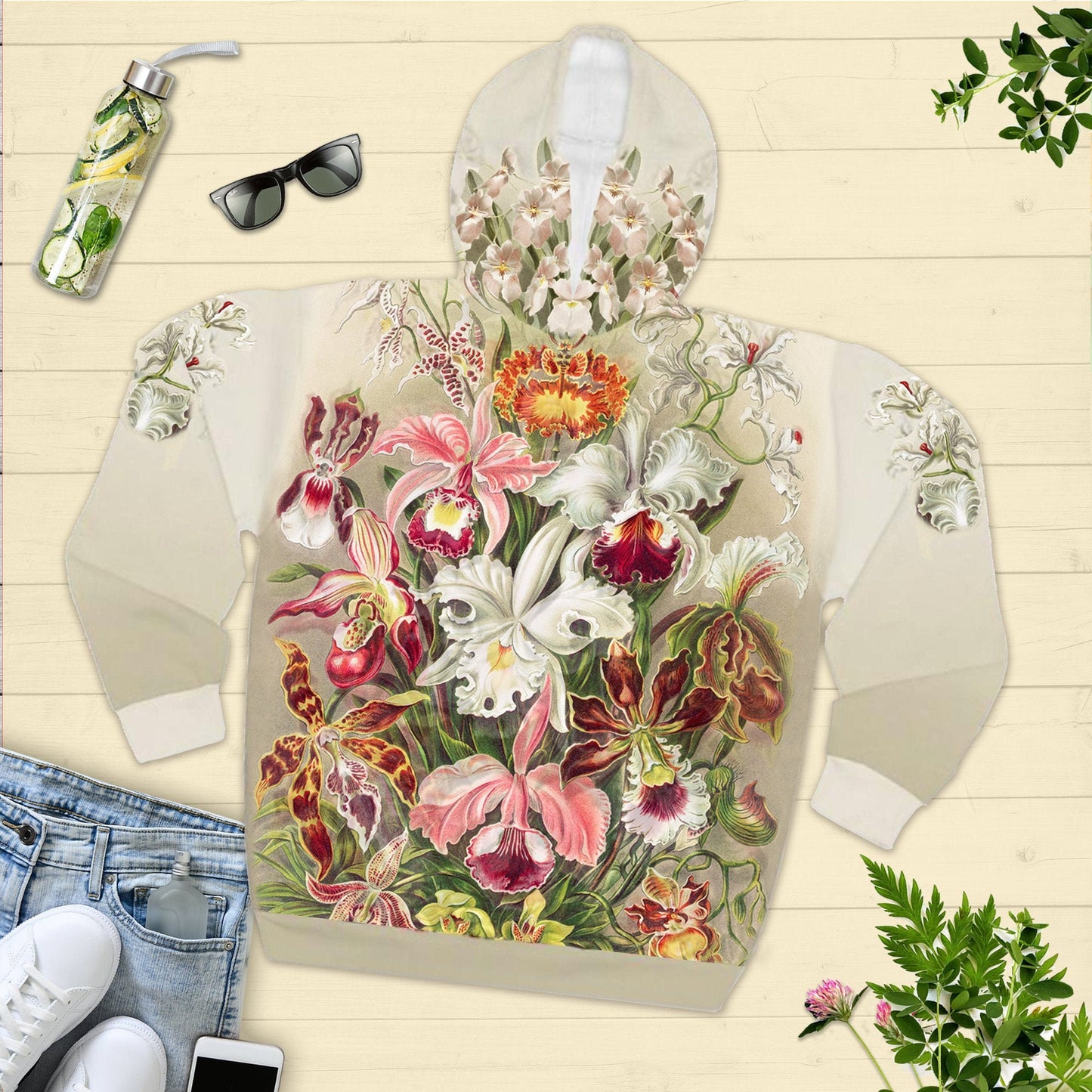Orchid Botanical, Orchid blossoms, All Over Print, Unisex Pullover Hoodie