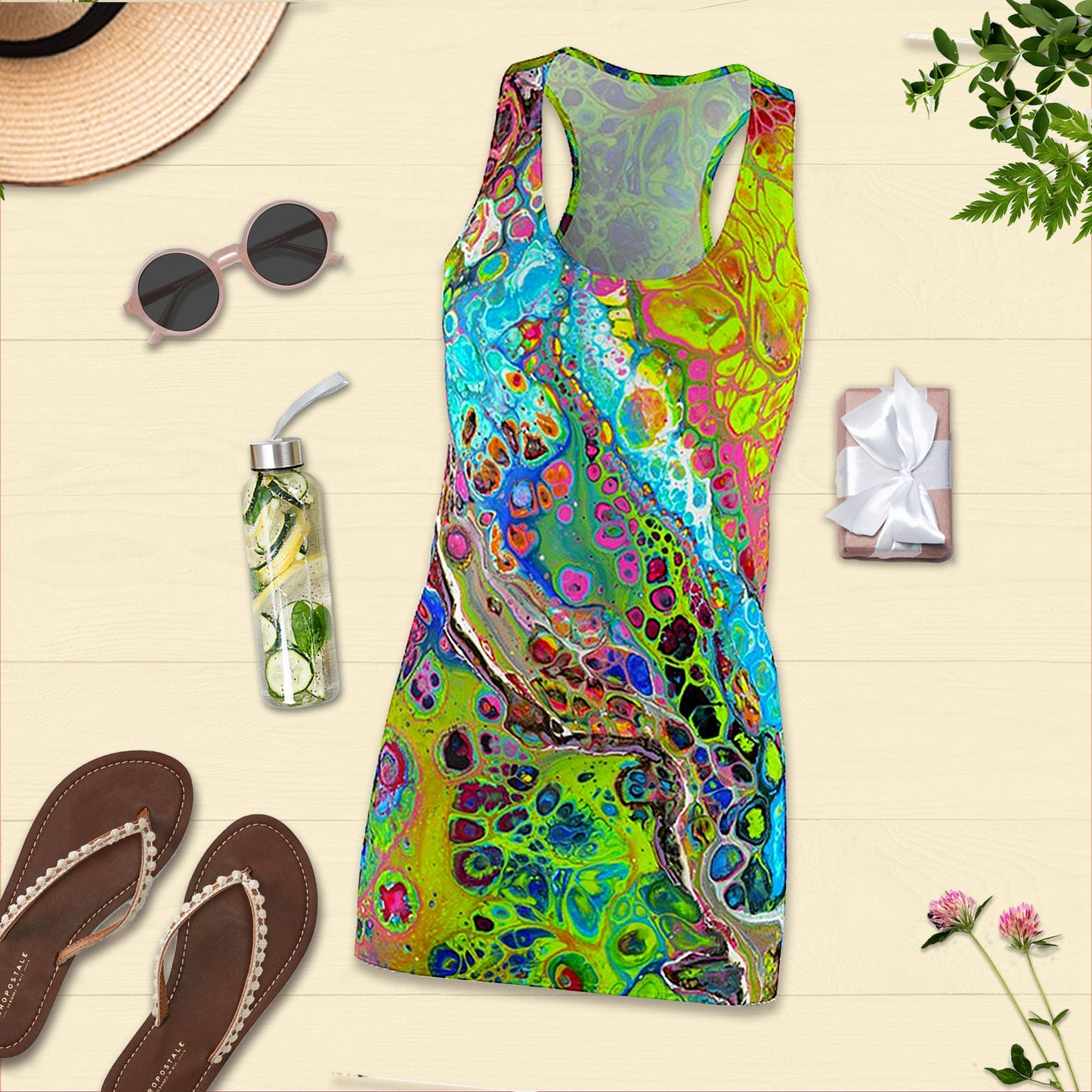 Women's Racerback Dress, Sundress, Blue Cosmos
