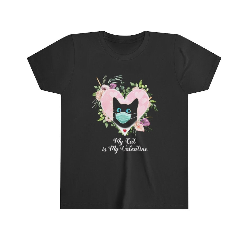Valentine Shirt for Kids, My Cat is my Valentine, Cat Lover, Youth Short Sleeve Tee