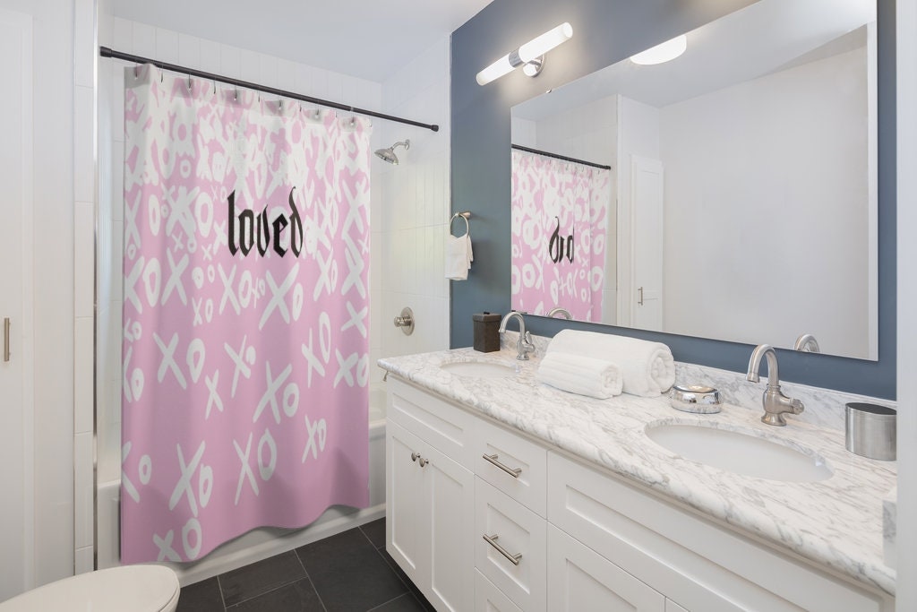 Pink Curtain, Love Signs, Housewarming Gift, Loved, Shower Curtains