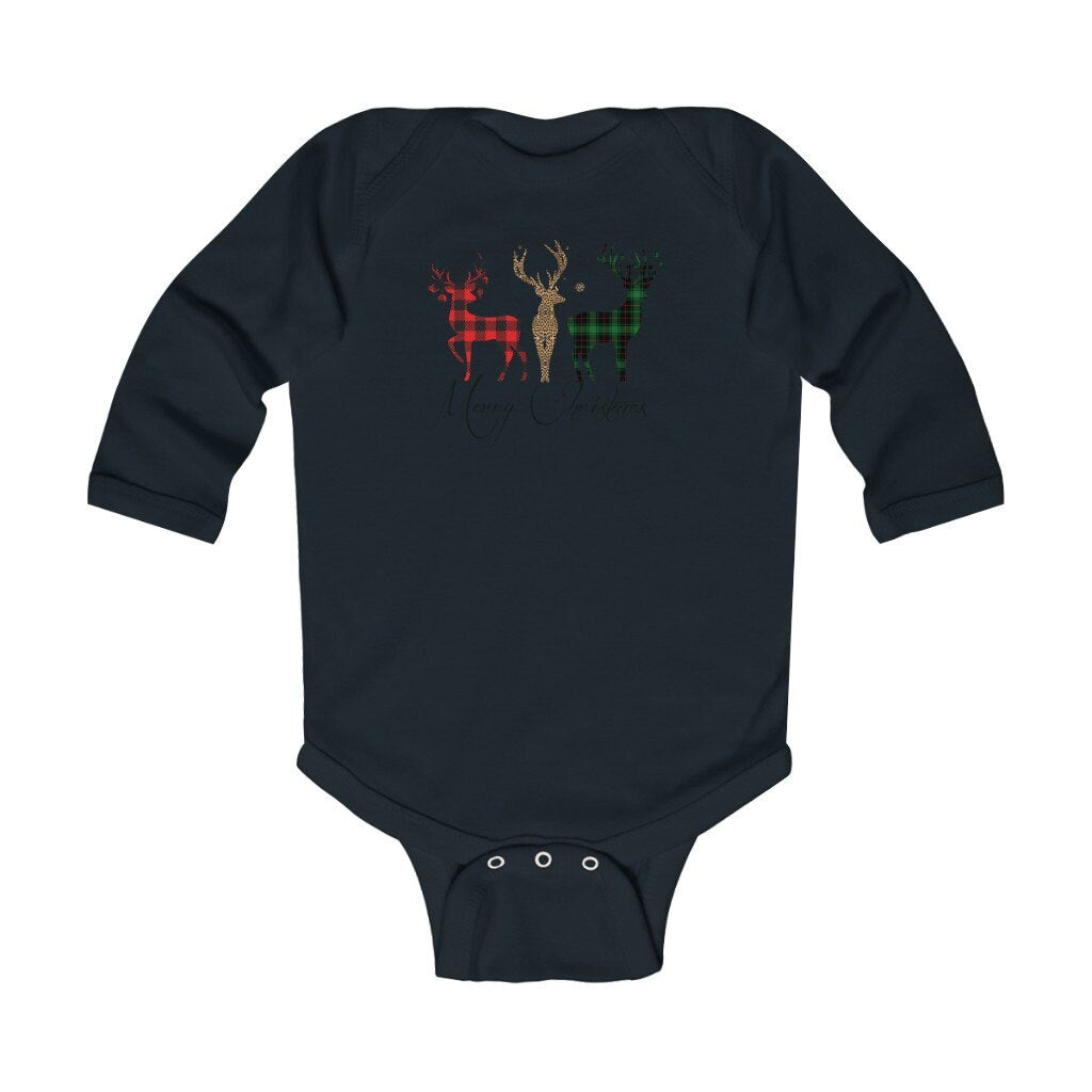 Plaid Reindeer Infant Long Sleeve Bodysuit
