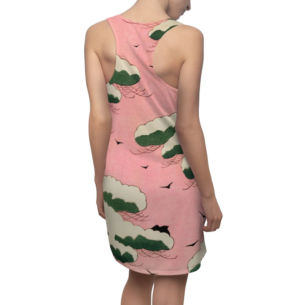 Women's Racerback Dress, Japanese Woodcut, Pink sundress