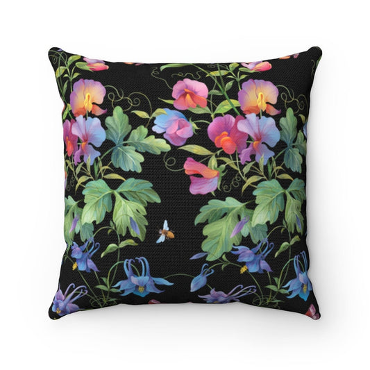 Cottagecore Throw Pillow, Pink Flowered, Boho style, Spun Polyester Square Pillow