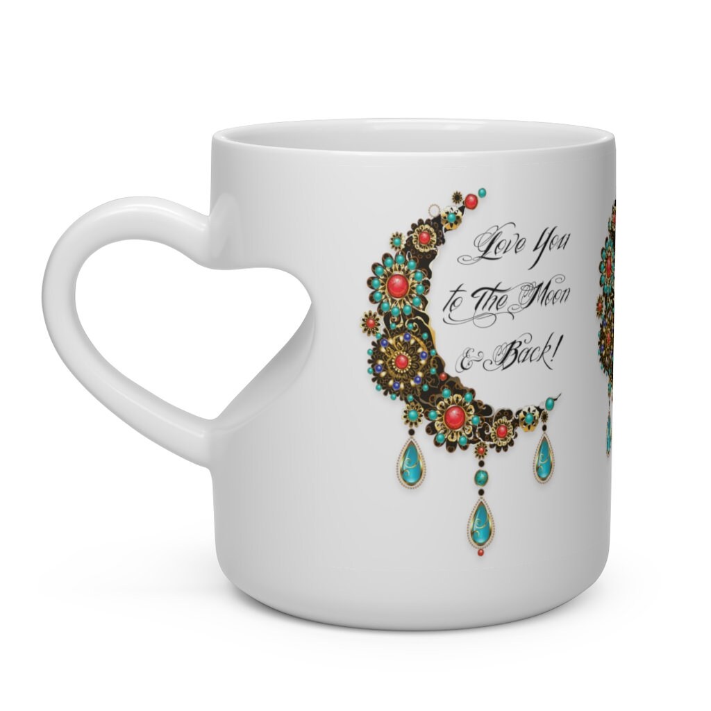 Valentine Mug, Love You to the Moon, Gift for him, Heart Shape Mug