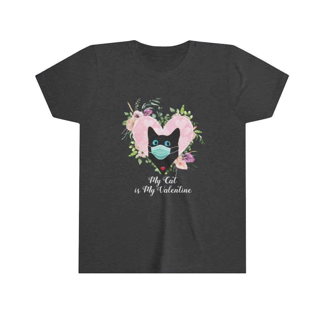 Valentine Shirt for Kids, My Cat is my Valentine, Cat Lover, Youth Short Sleeve Tee