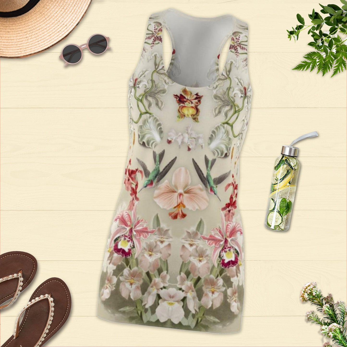 Women's Racerback, Orchid Botanicals, Sleeveless Sundress, Racerback Dress