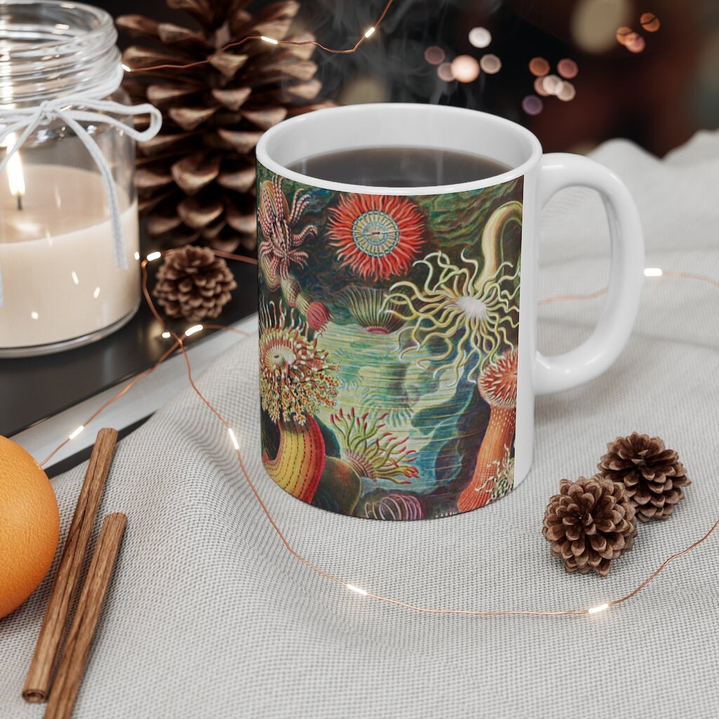 Vintage Botanical Mug, Sea Life, Cottagecore, Boho, Ceramic Mug 11oz