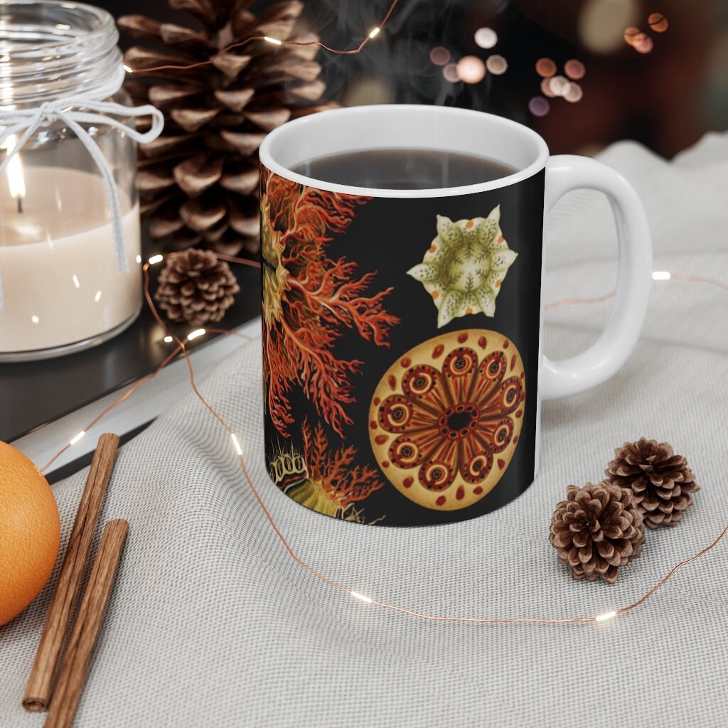 Cottagecore Mug, Botanicals, Sea Life, Boho, 11oz White Mug
