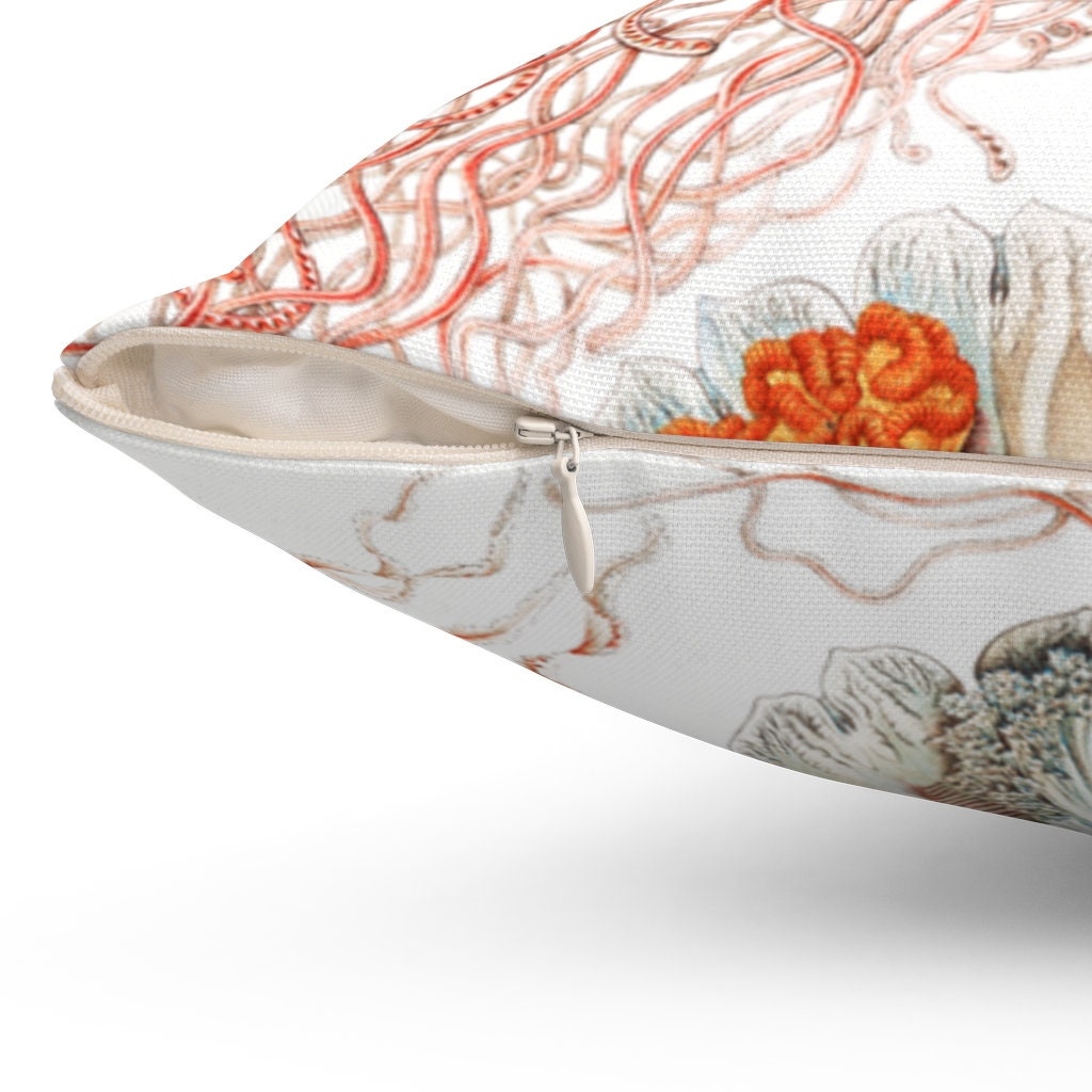 Cottagecore Throw Pillow, Botanical Decor, Jellyfish, Spun Polyester Square Pillow