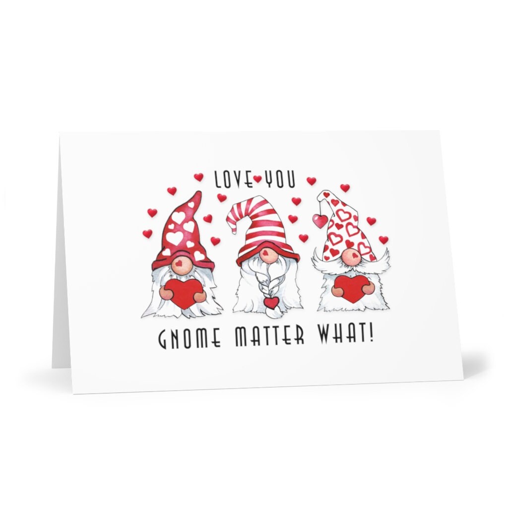 Valentine Cards, Gnomes, Love You Gnome Matter, Red, Greeting Cards (7 pcs)