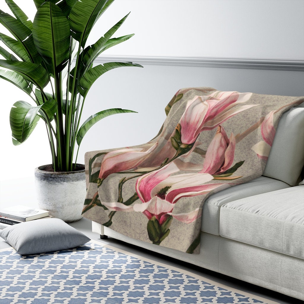 Cottagecore Blanket, Magnolia, Botanical, Boho, Sherpa Fleece Blanket