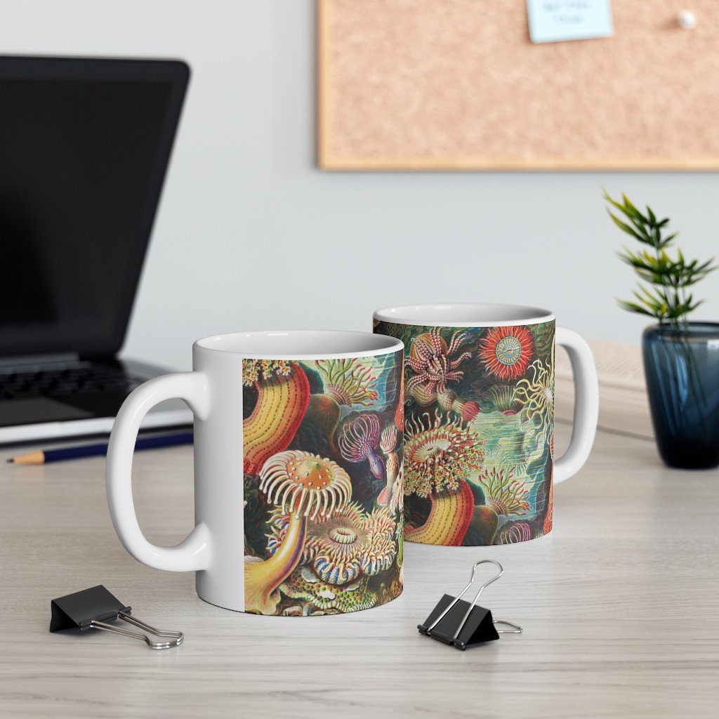 Vintage Botanical Mug, Sea Life, Cottagecore, Boho, Ceramic Mug 11oz