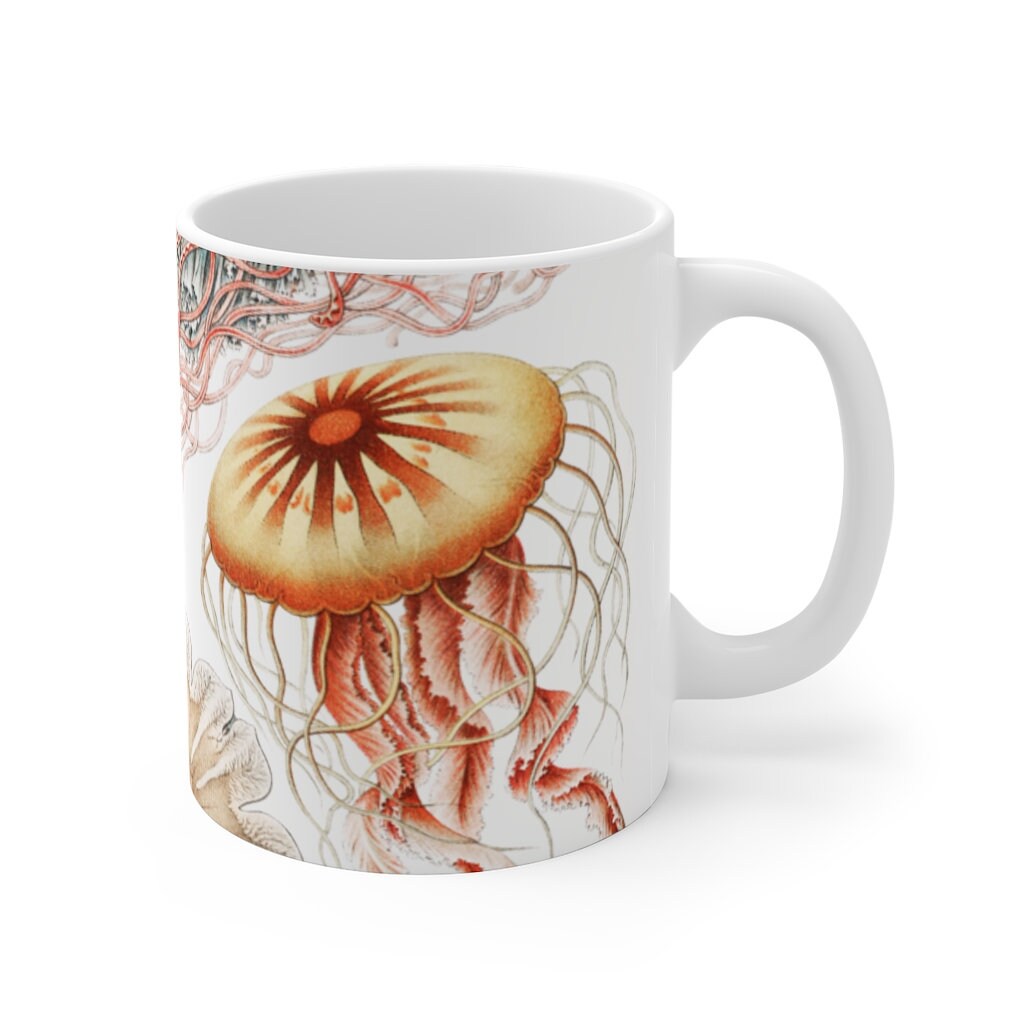 Cottagecore Mug, Botanical, Jellyfish, Boho, 11oz White Mug