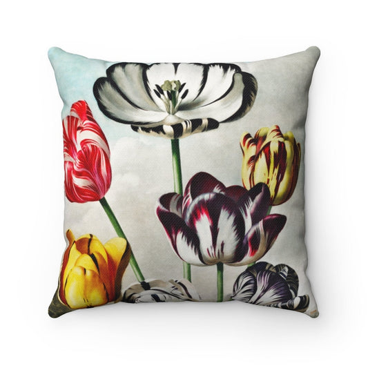 Cottagecore Pillow, Tulips, Vintage Botanical, Boho, Spun Polyester Square Pillow