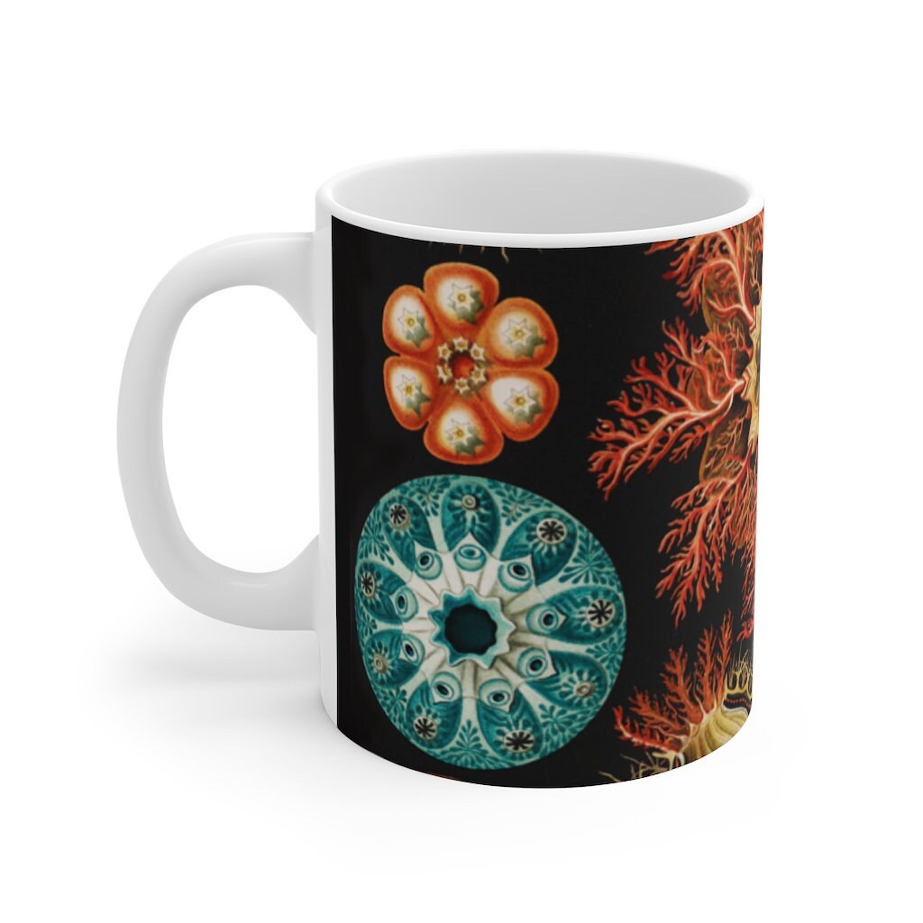 Cottagecore Mug, Botanicals, Sea Life, Boho, 11oz White Mug