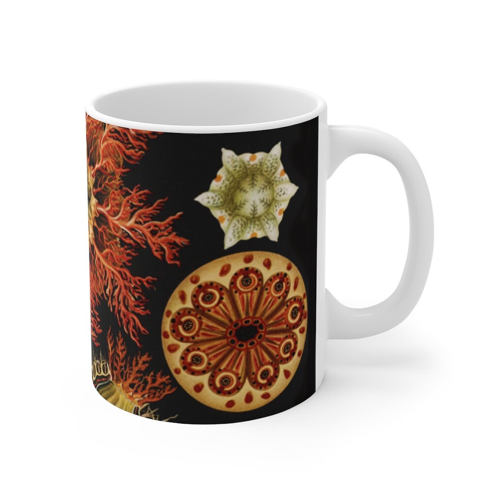 Cottagecore Mug, Botanicals, Sea Life, Boho, 11oz White Mug
