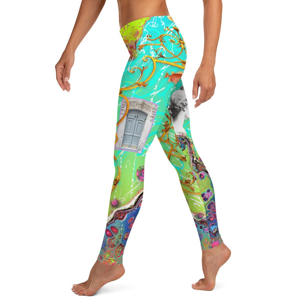 Women's Leggings, Wild Blue Max, Photo Collage, Boho, Cottagecore Casual Leggings