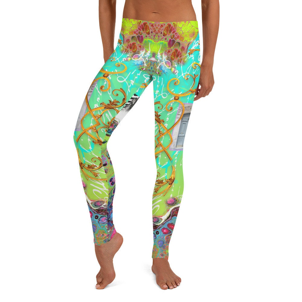 Women's Leggings, Wild Blue Max, Photo Collage, Boho, Cottagecore Casual Leggings