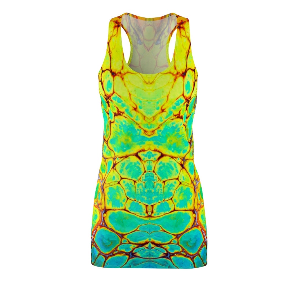 Cottagecore Dress, Boho, Hippy, Neon, Sundress, Women's Racerback Dress