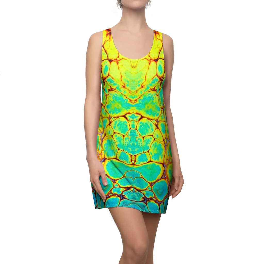 Cottagecore Dress, Boho, Hippy, Neon, Sundress, Women's Racerback Dress