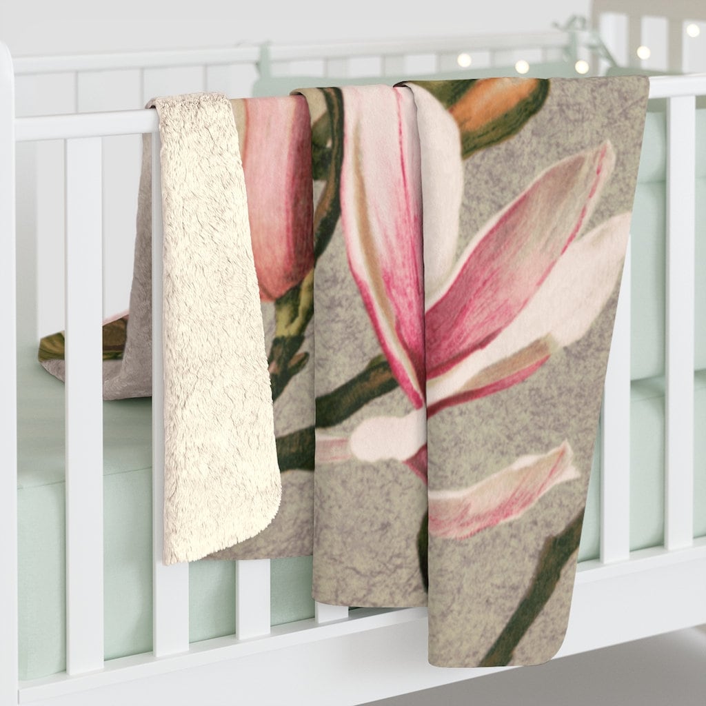 Cottagecore Blanket, Magnolia, Botanical, Boho, Sherpa Fleece Blanket