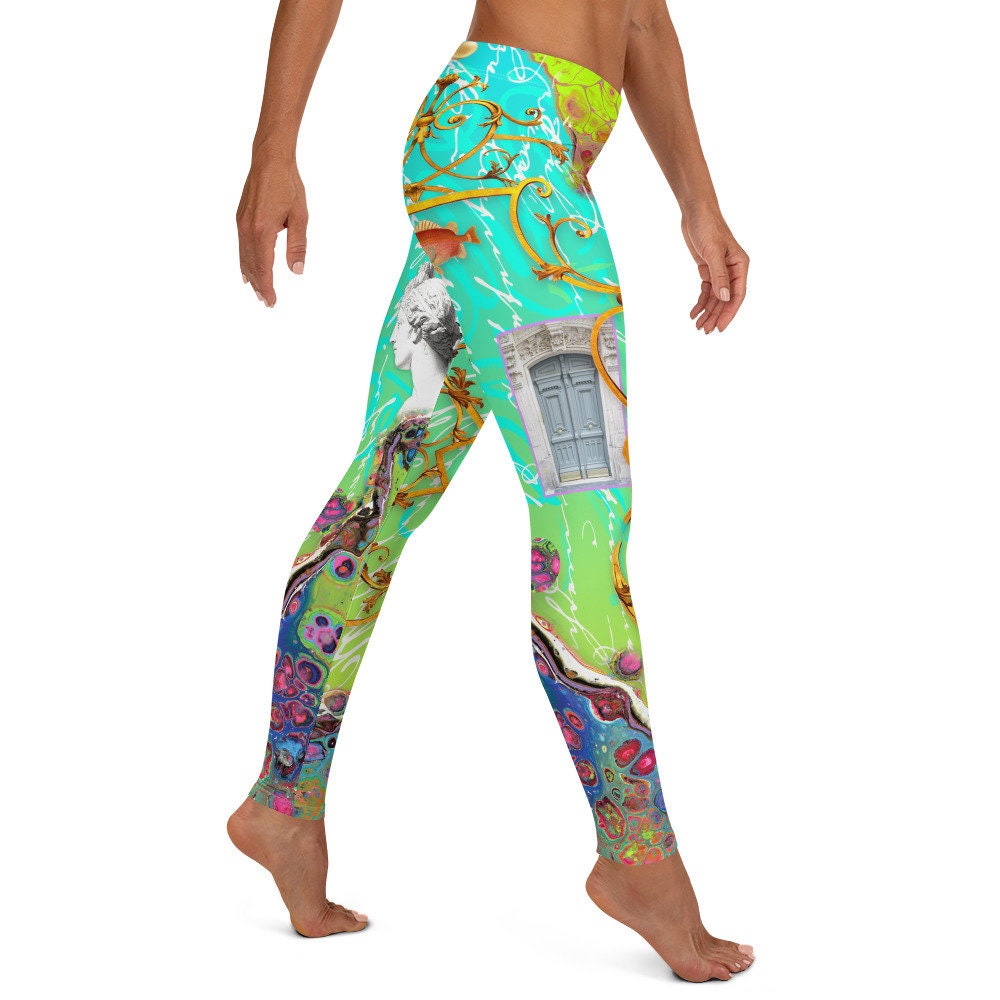 Women's Leggings, Wild Blue Max, Photo Collage, Boho, Cottagecore Casual Leggings