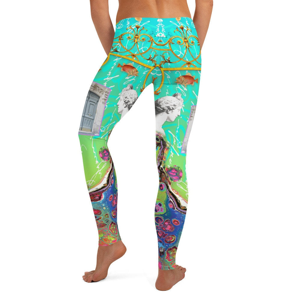 Women's Leggings, Wild Blue Max, Photo Collage, Boho, Cottagecore Casual Leggings
