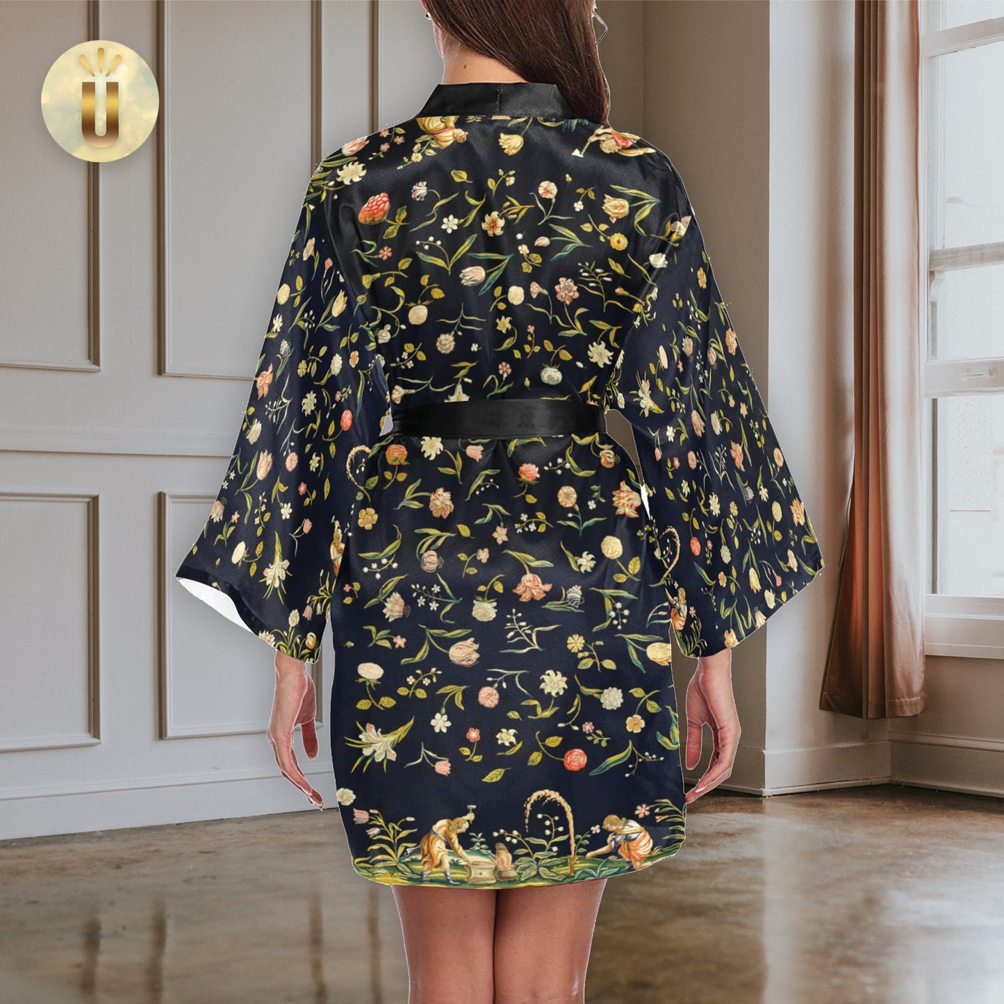 Women's Vintage Floral Tapestry, Cottagecore, Long Sleeve Kimono Robe