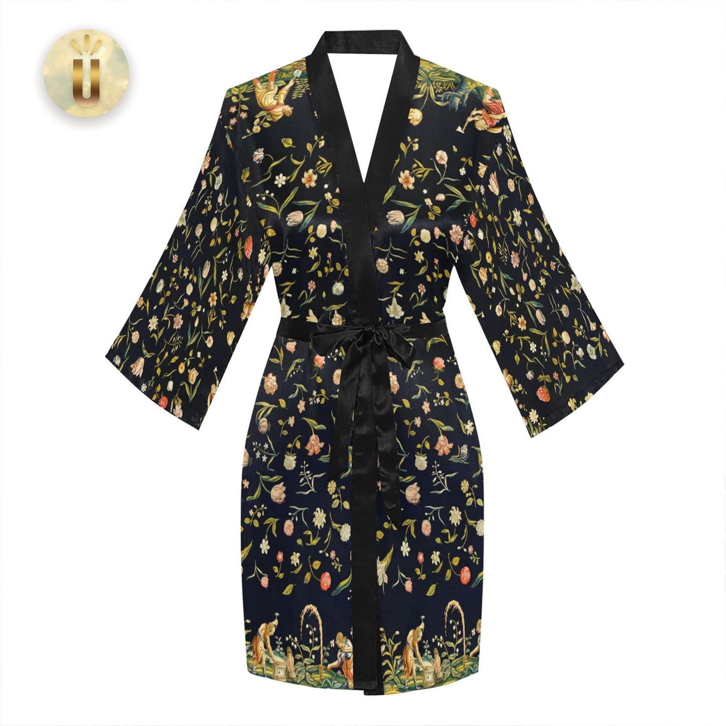 Women's Vintage Floral Tapestry, Cottagecore, Long Sleeve Kimono Robe