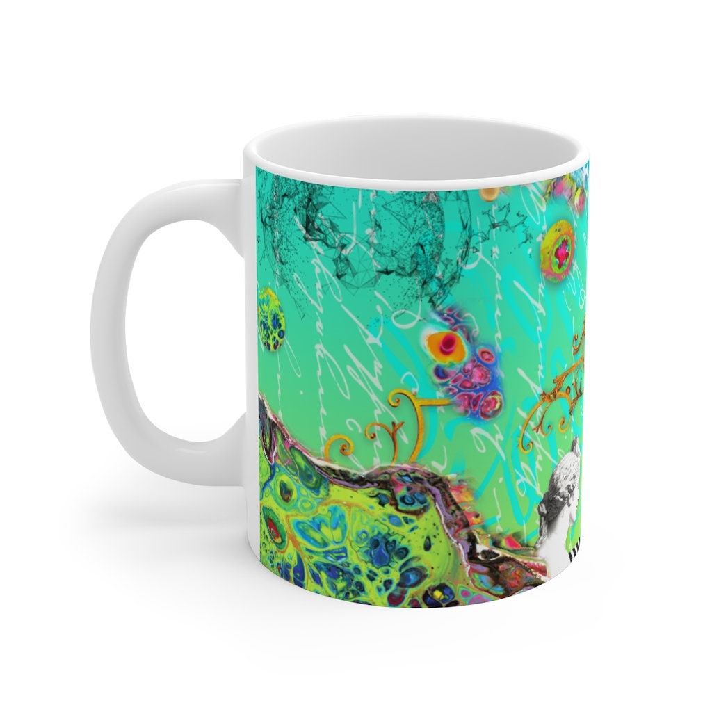 Wild Blue Max, Collage, Cottagecore, Turquoise, Boho, Mug 11oz
