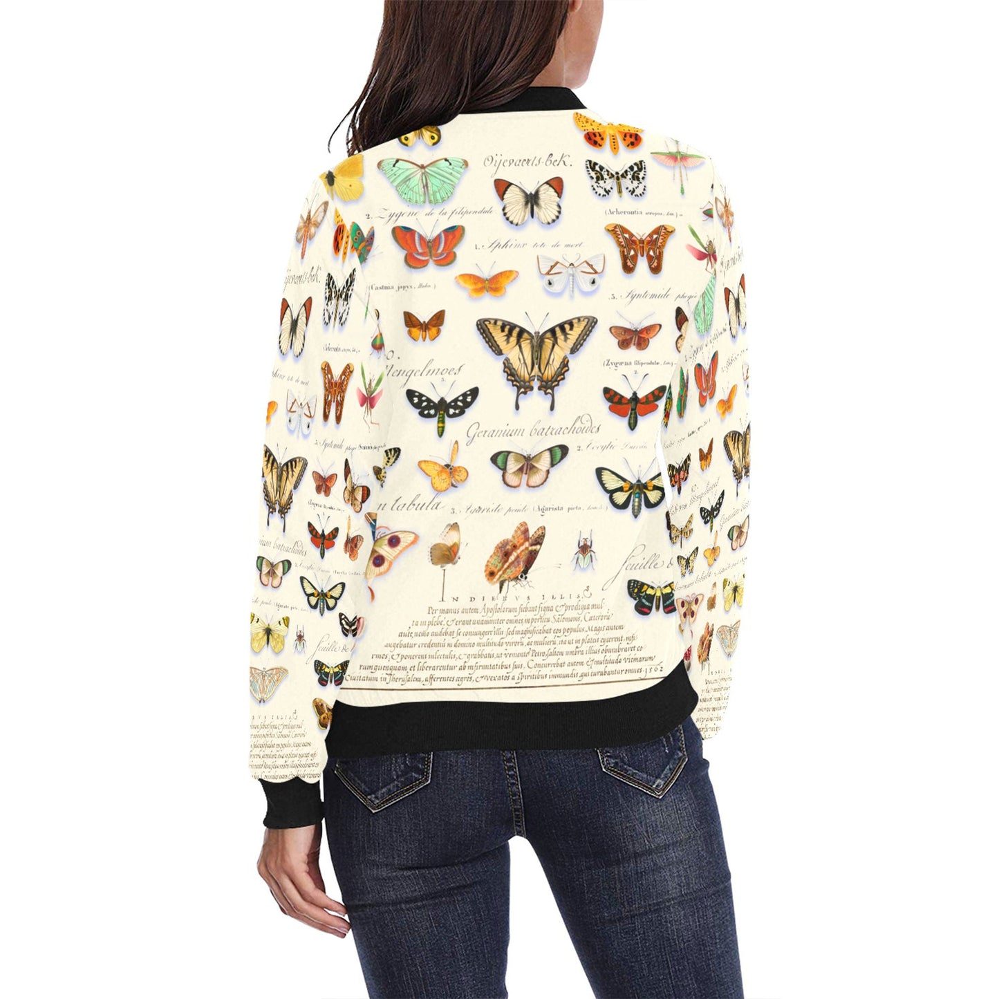 Women's Butterfly Bomber Jacket, Cottagecore, Botanicals, Gift for Her, AOP Jacket