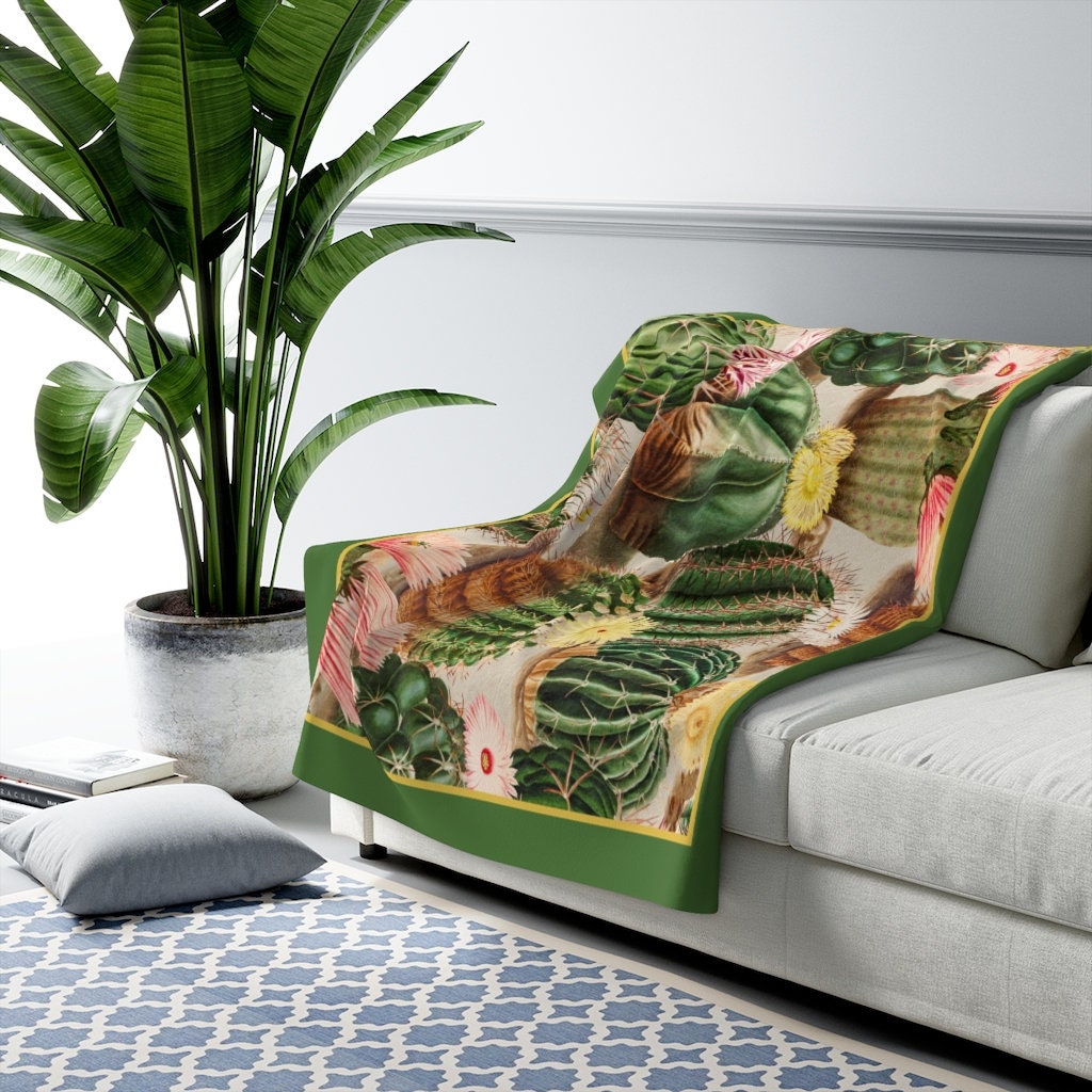 Succulent Blanket, Cottagecore, Boho, Botanical, Sherpa Fleece Blanket