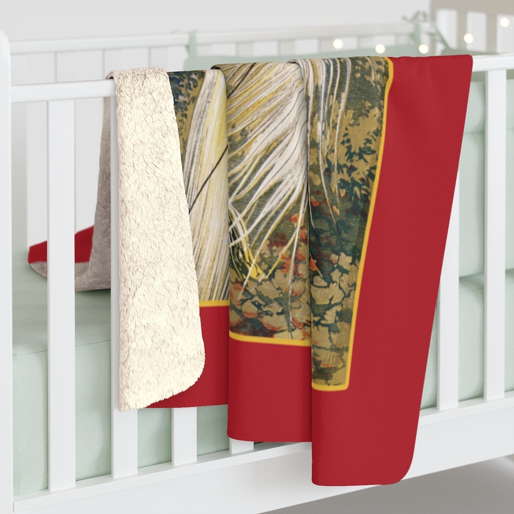Cottagecore Blanket, Botanicals, Red Birds, Sherpa Fleece Blanket