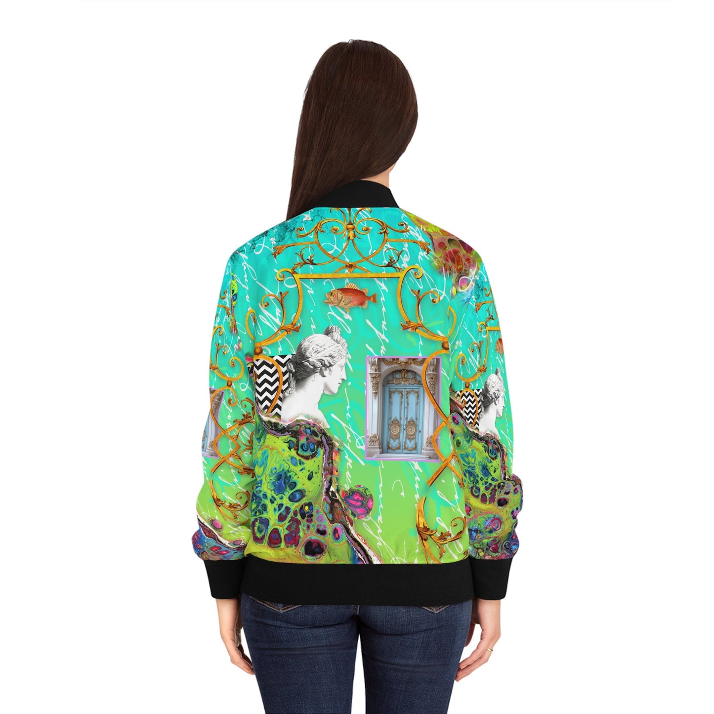 Max Wild Blue Boho Artful Women's Bomber Jacket (AOP)