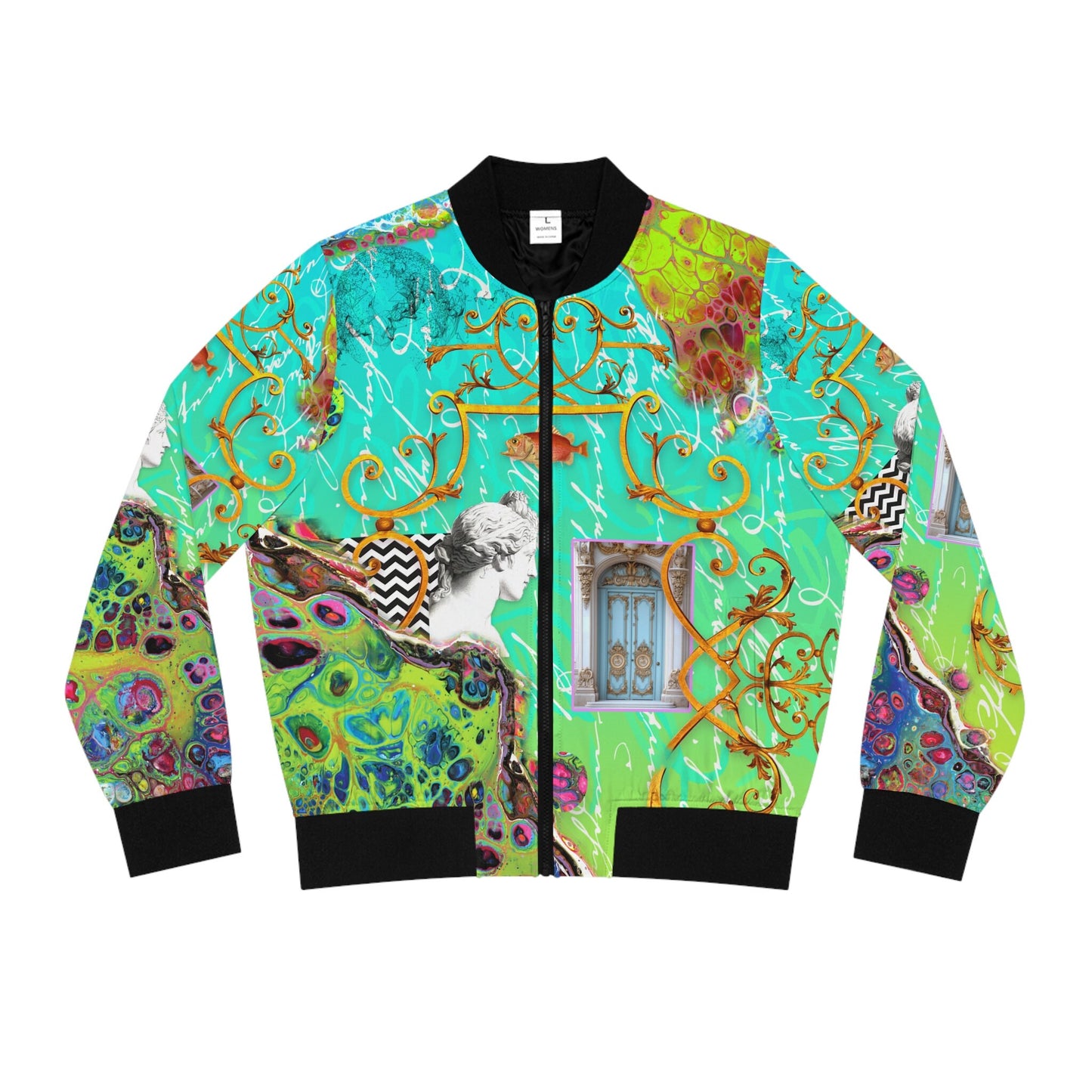 Max Wild Blue Boho Artful Women's Bomber Jacket (AOP)